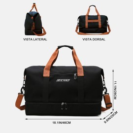HIHALO Bolsa de Gimnasio Deportiva,bolsa gimnasio, bolsa de viaje, diseño de separación de ropa seca y húmeda, con compartimento independiente para zapatos y correa para carro, unisex (negro)
