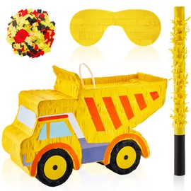 Dump Truck Pinata for Kids Construction Birthday Party Supplies Construction Party Favors Pinata Stick and Blindfold Confetti for Christmas Construction Party Decorations, 15 x 8.9 x 3.9 Inch