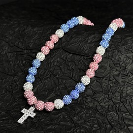 TYQSY 16-18 Inch Baseball Necklaces, Rhinestone Bead Necklace, Baseball Cross Necklace for Women, Adjustable Drip Necklaces, Athletic-Inspired Baseball Jewelry for Team Lovers Fans