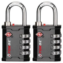 Forge 4-Digit TSA Approved Travel Locks – Heavy-Duty Combination Padlock for Travel, Gym, Pelican Case. Black 2-Pack.
