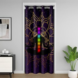 Chakra Door Curtain for Doorway Privacy for Girls Adults Boho Mandala Insulated Thermal Curtain Purple Galaxy Insulated Thermal Curtain Chic Golden Bohemian Zen Spiritual Window Treatments 42"x80"