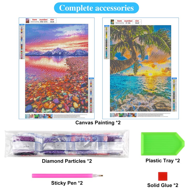 2 Pack 5D Diamond Painting Kits, Full Drill Diamond Beach