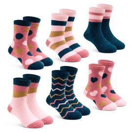 Girls Winter Wool Socks Kids Cartoon Warm Socks Thick Thermal Socks for Girls 6 Pack Pink Color Size 6-8 Years