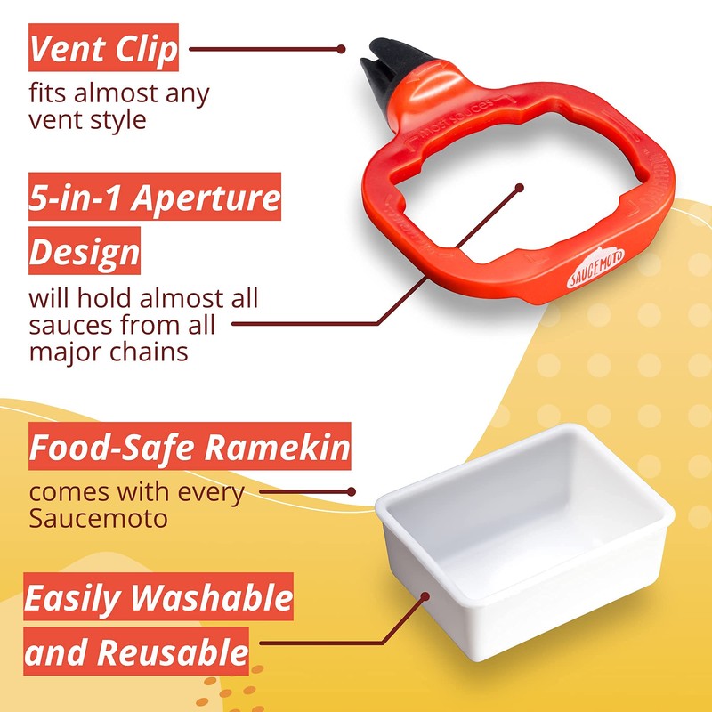 Saucemoto Dip Clip | An in-car sauce holder for ketchup
