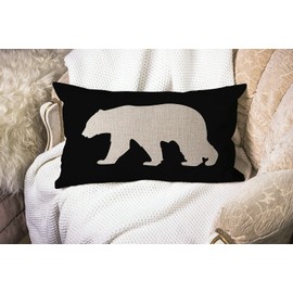 Smooffly Throw Pillow Case Black Background Bear Cotton Linen Throw Lumbar Waist Pillow Case Cushion Cover Home Office Decorative Rectangle 12 X 20 Inches