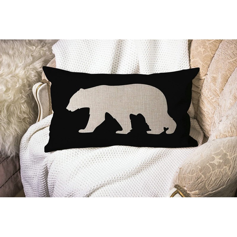 Smooffly Throw Pillow Case Black Background Bear Cotton Linen Throw
