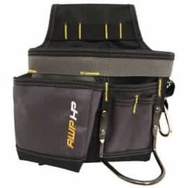 AWP Mini Carpenter Tool Pouch | Water-Resistant Tool Organization Pouch for Work Belts | Metal Belt Clip Attachment | Gray