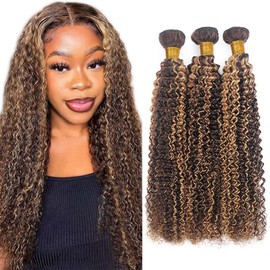 muaowig P4/27 Curly Wave Human Hair 3 Bundless Brazilian Remy Human Hair Weaves 12 12 12 Inch