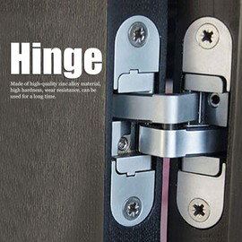 DEWIN Hidden Door Hinges, Invisible Hinge with 3 Way Adjustable and 180 Deg Swing, Zinc Alloy Concealed Door Hinges for Bookcase Kitchen Wardrobes (Silver)