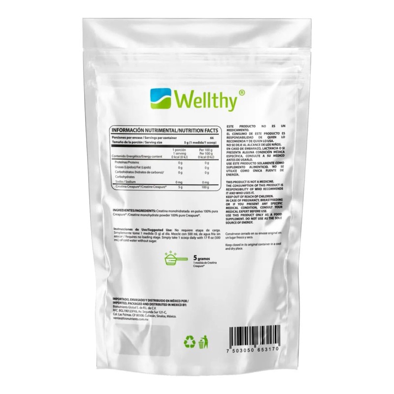 Suplemento Wellthy Creatina Creapure De 330g