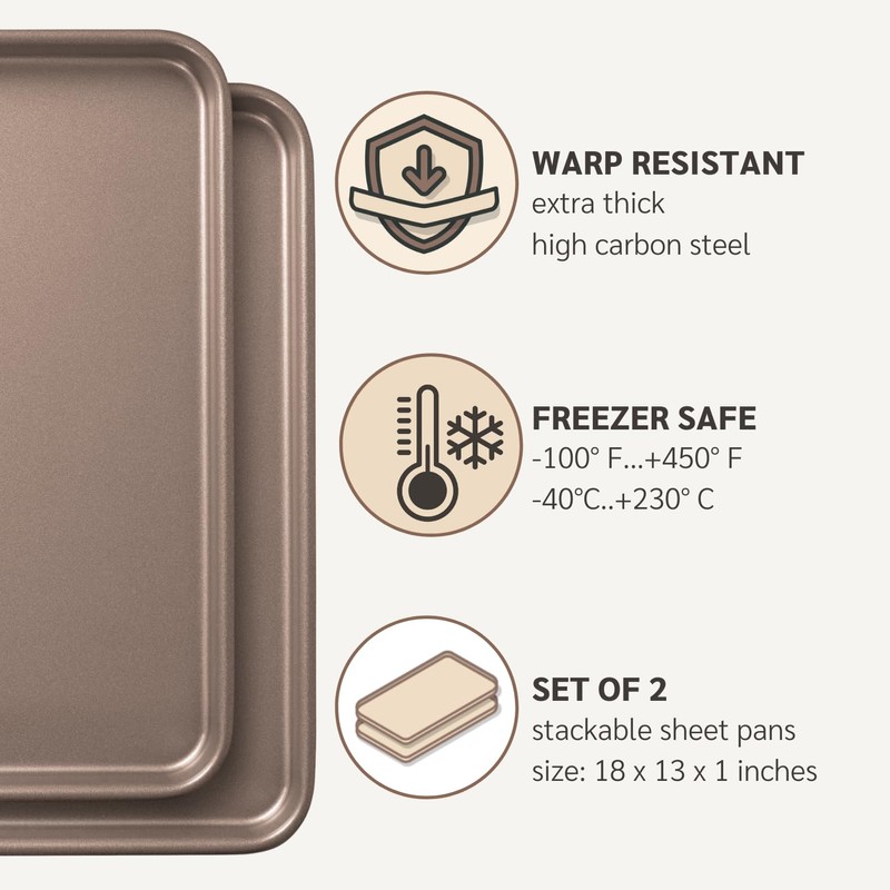HAPPIELS Nonstick Non-Toxic 18-inch Half Baking Sheet 2-Pack | Premium