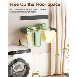 Vikaqi Wall Mounted Clothes Drying Rack 40 inches, Foldable Wall Mount Laundry Drying Rack Folding Indoor, Drying Rack Clothing Collapsible, Towel Rack with Template, 6 Rods, Black