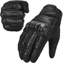 ILM Goatskin Leather Motorcycle Motorbike Powersports Racing Gloves Touchscreen For Men and Women Black (M, Black Perforated)