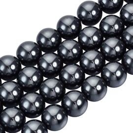 OLYCRAFT 150PCS Grade A Hematite 8mm Non-Magnetic Metal Round Loose Spacer Beads - 1mm Hole Synthetic Gemstone for Necklace, Earring, Pendant Jewelry Making