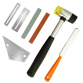 sdwutong 7Pcs Guitar Luthier Tool Kit Guitar Fret Crowning Luthier File Stainless Steel Fret Rubber Hammer Tool Kit Fingerboard Guards Protectors and Grinding Stone for Musical Instrument