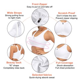 DODOING Zip Front Sports Bra Post Surgery Bra Yoga Bra Workout Fitness Activewear Racerback Padded Bras for Women-3PCS