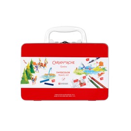 Caran d'Ache Swisscolor 3000.223 Red Metal Travel Set with Metal Locking System and White Plastic Handle