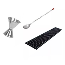 Bar Kit Acero Inox Bar Bartender Cuchara Tapete Jigger Cocteles