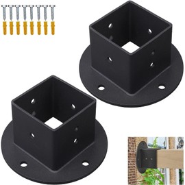 VANROUG 2 x 2 Square Fence Pole Flange Base Pergola Post Base Brackets Kit, Heavy Duty Black Wall Mount Post Anchor Base Brackets for Deck Railing Mailbox