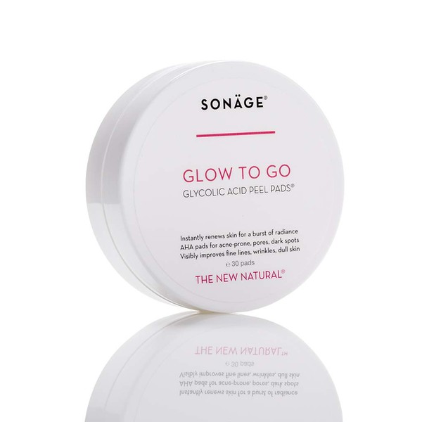 Sonage Glow To Go Glycolic Acid Peel Pads, Exfoliating and Rejuvenating AHA Pads, For Oily, Combination or Blemish Prone Skin, Natural Ingredients, Alcohol-free, 30 Pads
