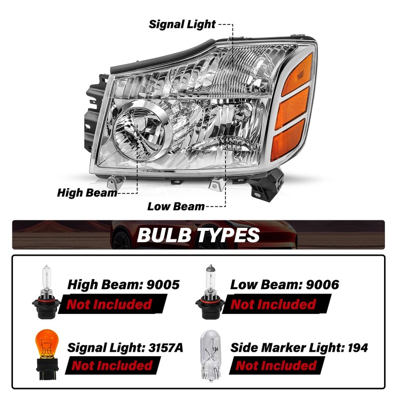 Bingbingmotor Headlight Assembly Compatible with 2004-2015 Nissan Titan / 2005-2007