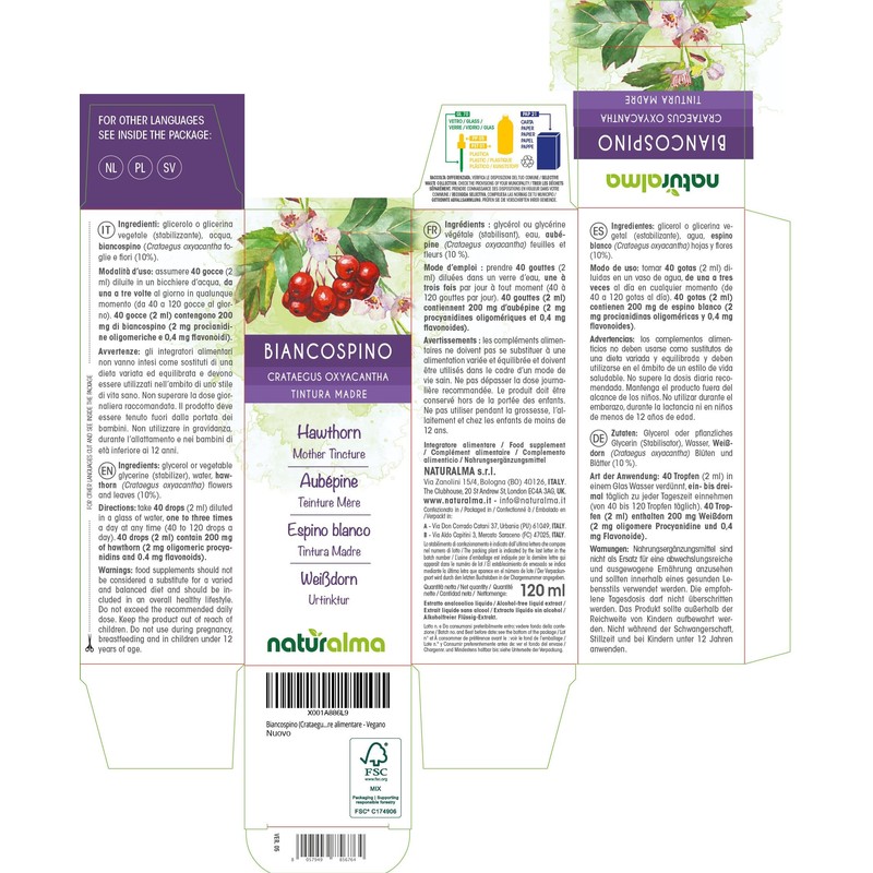 Hawthorn (Crataegus oxyacantha) Flowers and Leaves Alcohol-Free Mother Tincture Naturalma