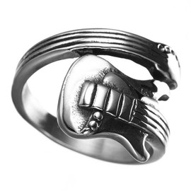HIJONES Men's Stainless Steel Punk Rock Wrap Around Guitar Music Ring Silver Size T