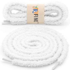 YJRVFINE Round Fuzzy Shoe Laces: 47 Inch Soft Plush Sneakers White Shoelaces - 2 Pair