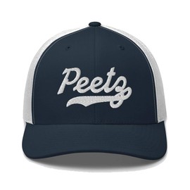 Peetz Hat Peetz Trucker Hat Baseball Script Embroidered Cap Vintage Sports Mesh Swoosh Gift Souvenir Headwear CO Navy/White