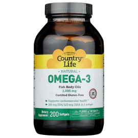 Gluten Free, Omega-3, 1000 mg, 200 Softgels by Country Life                                                                                           
