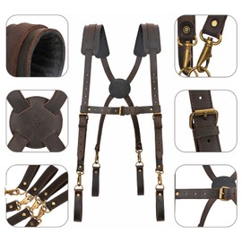 [Tourbon] Tool Belt Suspenders Electrical Work Suspenders Adjustable, Comfortable Padded, Braun