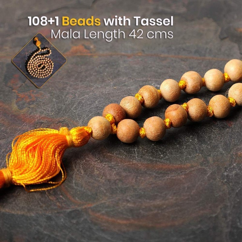 HealthAndYoga(TM) NatureSooth Mala Beads - Superior Grade Tulsi Wood