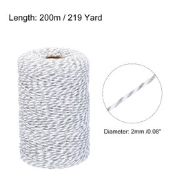 sourcing map 2pcs Cotton Rope Twisted Braided Rope Cord, Gray200m/219 Yard 2mm Dia for Wall Hanging, Plant Hanger, Knitting, Macrame Knotting