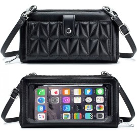 Unbranded Quilted Design Lady Sling Bag Crossbody Wallet with Hasp, Phone Out Pocket Purse - Red, Genuine Leather with Touch Screen