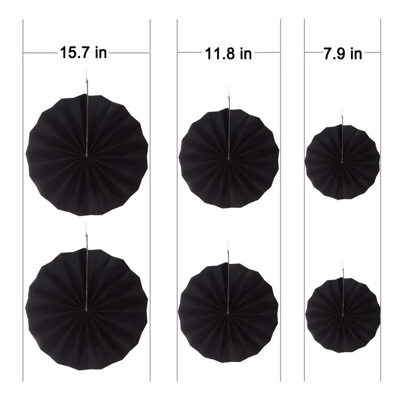 MOWO Black Paper Fans Hanging Decoration (black, 6pc)
