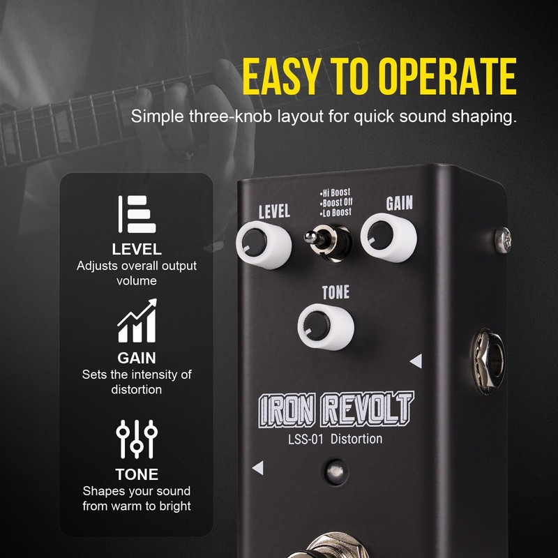 SHAEVLE Distortion Guitar Pedal - Full-Analog Circuit with 3 Distortion