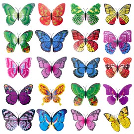Bofanze Pack of 40 Butterfly Decoration with Clip, 12 cm, 3D Butterflies with Clip, Plastic Butterfly, Colourful Artificial Butterfly for Spring Flower Pot, Dining Table, Children's Room Decoration