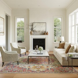 Nourison Home Passion Bohemian Ivory/Pink 8' x 10' Area Rug, Easy Cleaning, Non Shedding, Bed Room, Living Room, Dining Room, Kitchen (8x10)