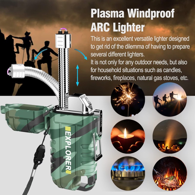 Waterproof Electric Lighter with 360°Flexible Long Neck, Outdoor Windproof Arc