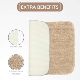 Anti-Slip Bath Rug for Bathroom Kitchen and Spa Absorbent Soft Luxury Microfiber Bath Mat with Rubber Backing ( Beige, 24x17 Inches, Rectangle )