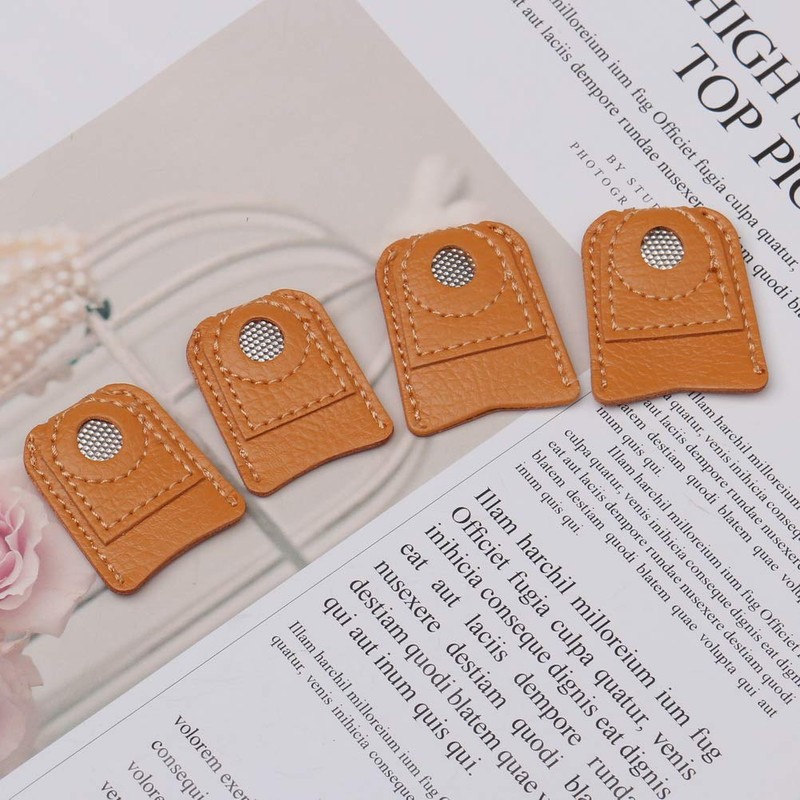 4-Piece Leather Finger Protector Coin Thimble Pads for Hand Sewing