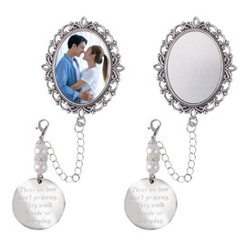 URROMA 2Pcs Oval Pendant Trays Wedding Bouquet Photo Charms Thermal Transfer DIY Pin Brooch Kit Lacy Frame Charm for Wedding Memory Jewelry Making