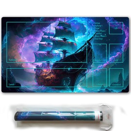 MTG Playmat with Free Plastic Storage Tube and Bag - Stitched Field Rules Zones Play Mat for MTG Card Game Playing for Beginner (MTG2-1)