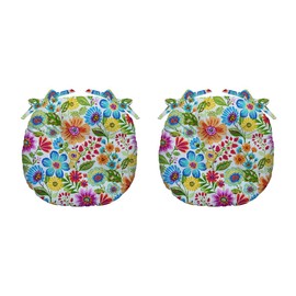 RSH DECOR Indoor Outdoor Patio Furniture Set of 2 Tufted Bistro Round Chair Seat Cushion Pads with Ties ~ Available in 4 Sizes & Various Fabrics - 18" Gregoire Fresco Blue red Yellow Pink Floral