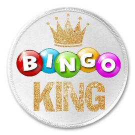 Bingo King - 3" Sew/Iron On Patch Crown Lucky Winner Funny Joke Humor