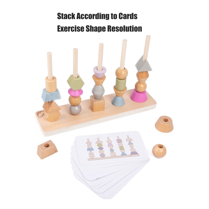 Stack Matching Set Educational Wood with 10 Cards Geometric Shape