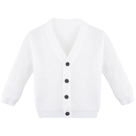Lilax Baby Boys Basic Long Sleeve V-Neck Classic Knit Cardigan Sweater 3-6 Months White