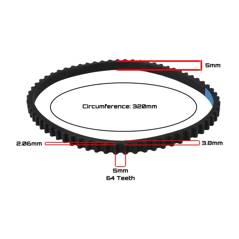eMagTech HTD320-5M-5 Rubber Timing Belt 64T 320mm Perimeter 5mm Pitch