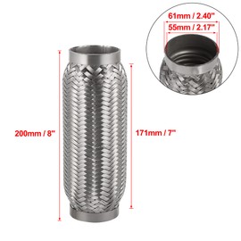 X AUTOHAUX 2.17"x7"x8" Car Exhaust Flexible Pipe Tubing Universal Exhaust Joint Stainless Steel Silver Tone