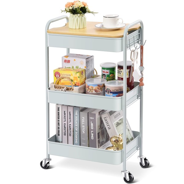 TOOLF 3 Tier Rolling Cart, Metal Utility Cart with Wheels